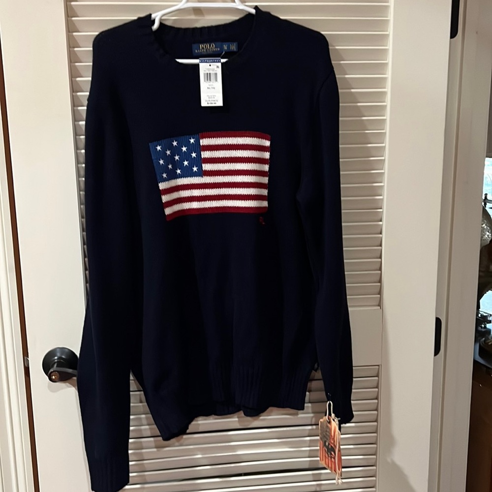 NWT (XL) NAVY BLUE Men’s Ralph Lauren Polo American Flag Cotton Sweater